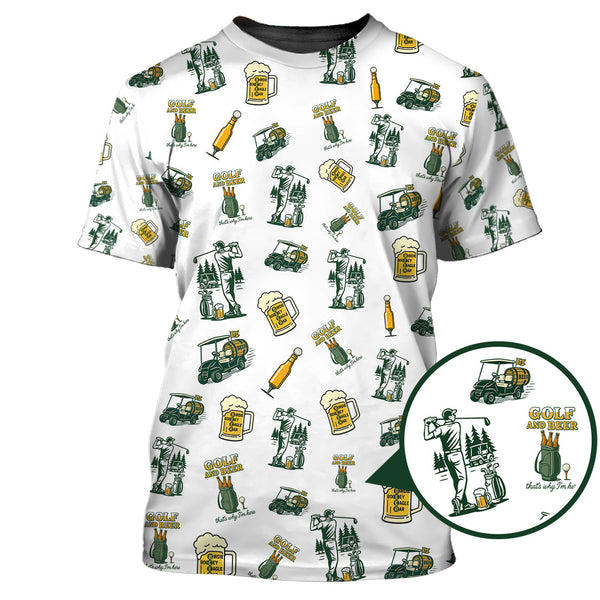 Maxcorners Funny Golf Polos For Men, Golf And Beer Pattern Shirt, Crazy Golf Shirts For Golfers