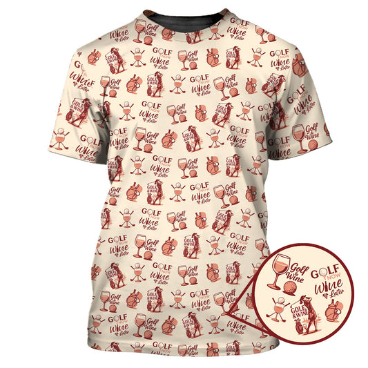 Maxcorners Funny Golf Polos For Wine Lovers, Golf And Wine Pattern Shirt, Golf Gift For Women