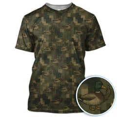 Maxcorners Mallard Duck Camo Polos For Men, Waterfowl Pattern Shirt, Crazy Golf Shirt For Golfer