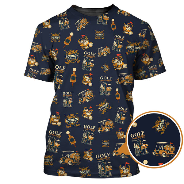 Maxcorners Golf and Bourbon Pattern Polos, Funny Bourbon Shirt For Men, Crazy Golf Shirts For Golfers