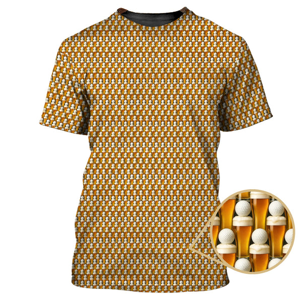 Maxcorners Golf And Beer Pattern Shirts, Funny Golf Shirt For Men, Crazy Golf Polos