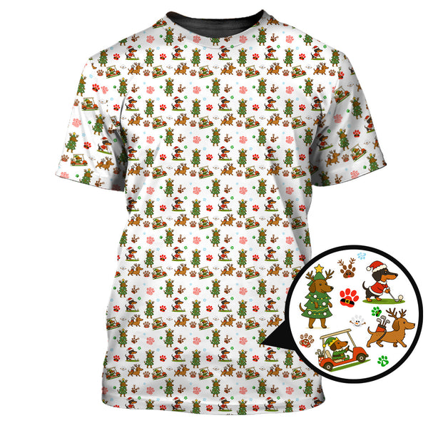 Maxcorners Christmas Golf Shirt, Funny Dachshund Golf Shirt, Pattern Golf Shirt For Men