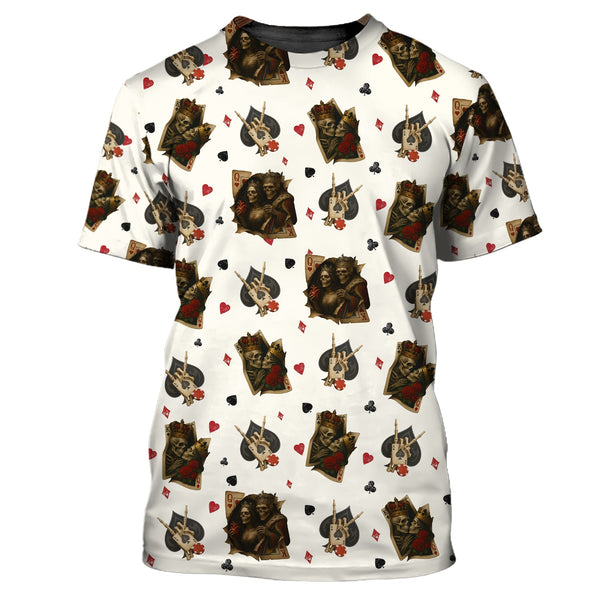 Funny Poker Playing Card Shirts For Men, Skull King & Card Suits Pattern Polos, Funny Poker Shirt