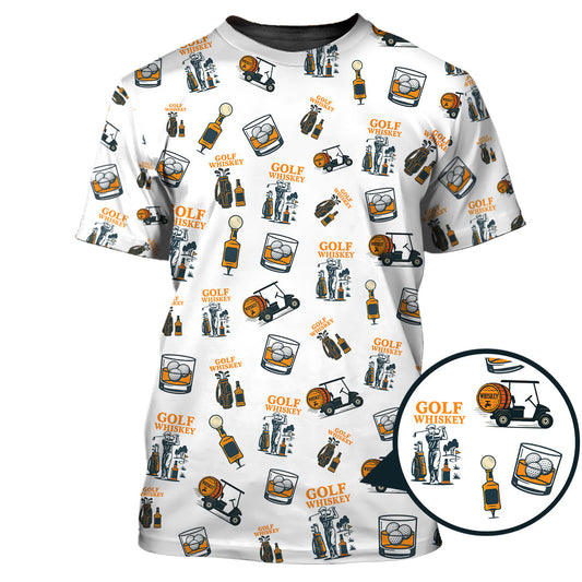 Maxcorners Golf & Whiskey Pattern Golf Polos, Funny Golf Shirt For Men, Crazy Golf Shirts For Golfers