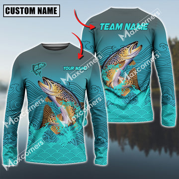 Maxcorner Trout Fishing Personalized Name And Team Name 3D Long Sleeve Shirt