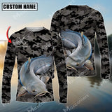 Maxcorner Catfish Fishing Camo Personalized Name 3D Long Sleeve Shirt