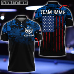 Maxcorners Billiards Navy US Flag Pattern Personalized Name, Team Name 3D Shirt