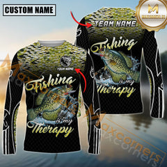 Maxcorners Fishing Shirt Crappie Graphic Therapy Quote Dark Camo Personalized Name, Team Name 3D Long Sleeve Shirt