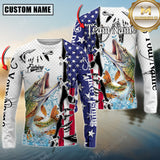 Maxcorners Pike Fishing American Flag Splash Personalized Name, Team Name 3D Long Sleeve Shirt