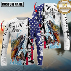 Maxcorners Trout Fishing American Flag Splash Personalized Name, Team Name 3D Long Sleeve Shirt