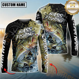 Maxcorners Bass Fishing Jumping Fish 3D Printed Personalized Name, Team Name Long Sleeve Fishing Jersey
