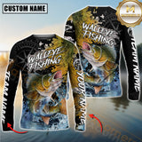 Maxcorners Walleye Fishing Jumping Fish 3D Printed Personalized Name, Team Name Long Sleeve Fishing Jersey