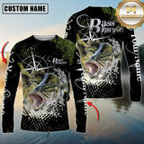 Maxcorners Bass Fishing Compass Splash 3D Personalized Name, Team Name Long Sleeve Shirt