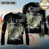 Maxcorners Crappie Fishing Compass Splash 3D Personalized Name, Team Name Long Sleeve Shirt