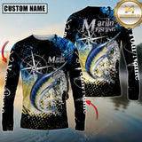 Maxcorners Marlin Fishing Compass Splash 3D Personalized Name, Team Name Long Sleeve Shirt