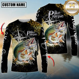 Maxcorners Pike Fishing Compass Splash 3D Personalized Name, Team Name Long Sleeve Shirt