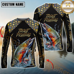 Maxcorners Golden Trout Fishing Shirt Jumping Fish Design Personalized Name, Team Name 3D Long Sleeve Shirt