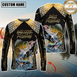 Maxcorners Golden Walleye Fishing Shirt Jumping Fish Design Personalized Name, Team Name 3D Long Sleeve Shirt