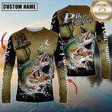 Maxcorners Pike Fishing Anchor Design 3D Printed Personalized Name, Team Name Long Sleeve Fishing Jersey