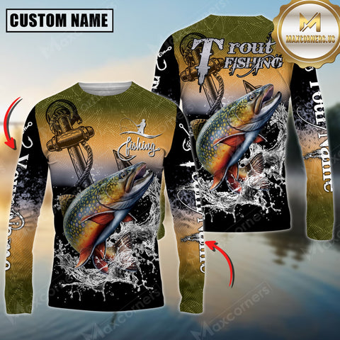 Maxcorners Trout Fishing Anchor Design 3D Printed Personalized Name, Team Name Long Sleeve Fishing Jersey