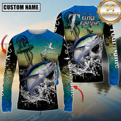 Maxcorners Tuna Fishing Anchor Design 3D Printed Personalized Name, Team Name Long Sleeve Fishing Jersey