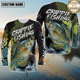 Maxcorners Crappie Fishing Shirt Camo Splash Design Personalized Name, Team Name 3D Long Sleeve Shirt
