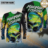 Maxcorners Mahi Mahi Fishing Shirt Camo Splash Design Personalized Name, Team Name 3D Long Sleeve Shirt