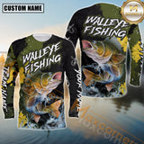 Maxcorners Walleye Fishing Shirt Camo Splash Design Personalized Name, Team Name 3D Long Sleeve Shirt