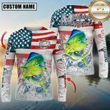 Maxcorners Mahi Mahi Fishing American Flag Splash Design Personalized Name, Team Name 3D Long Sleeve Shirt