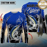 Maxcorners Silver Marlin Fishing Makes Me Happy Splashing Water Personalized Name, Team Name 3D Long Sleeve Shirt