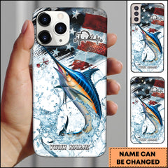 Maxcorners Marlin Fishing American Flag Splash Art Personalized Name Phone Case