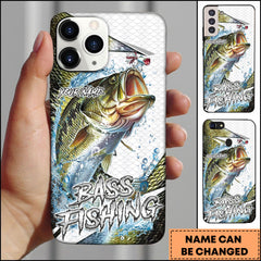 Maxcorners Large Mouth Bass Fishing Scale Pattern Water Splash Personalized Name Phone Case