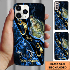 Maxcorners Crappie Fishing Tribal Gold Blue Flame Personalized Name Phone Case