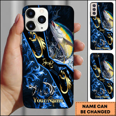 Maxcorners Tuna Fishing Tribal Gold Blue Flame Personalized Name Phone Case