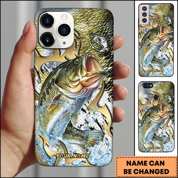 Maxcorners Large Mouth Bass Fishing Golden Tribal Art Personalized Name Phone Case