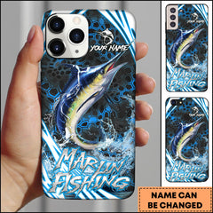 Maxcorners Marlin Fishing Marlin Sport Hexagon Pattern Dynamic Splash Personalized Name Phone Case