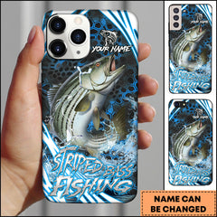 Maxcorners Striped Bass Fishing Striped Bass Sport Hexagon Pattern Dynamic Splash Personalized Name Phone Case