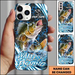 Maxcorners Walleye Fishing Walleye Sport Hexagon Pattern Dynamic Splash Personalized Name Phone Case