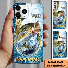 Maxcorners Largemouth Bass Fishing Jumping Largemouth Bass Hook Design Ocean Water Splash Art Personalized Name Phone Case