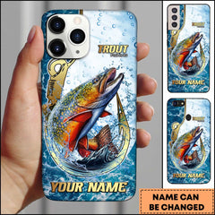 Maxcorners Trout Fishing Jumping Trout Hook Design Ocean Water Splash Art Personalized Name Phone Case