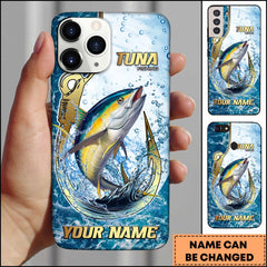 Maxcorners Tuna Fishing Jumping Tuna Hook Design Ocean Water Splash Art Personalized Name Phone Case