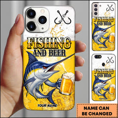 Maxcorners Fishing And Beer Marlin Funny Yellow Splash Art Personalized Name Phone Case