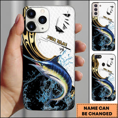 Maxcorners Marlin Fishing Tribal Curve Black White Splash Personalized Name Phone Case