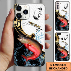Maxcorners Salmon Fishing Tribal Curve Black White Splash Personalized Name Phone Case