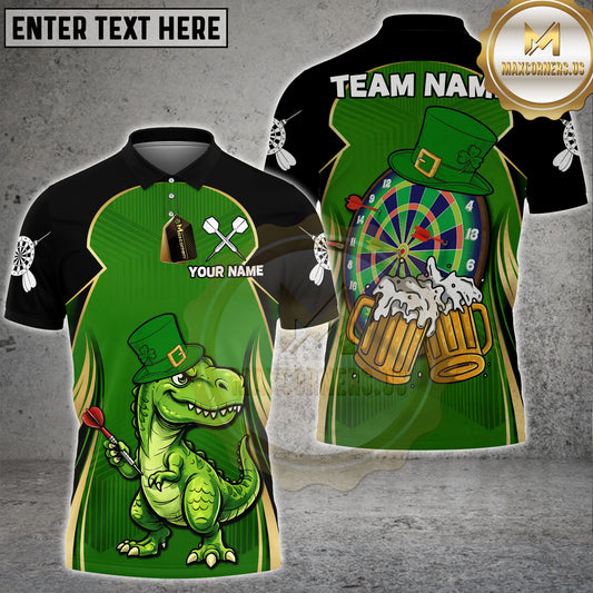 Maxcorners Darts St Patrick Dinosaur Party Theme Personalized Name, Team Name 3D Shirt