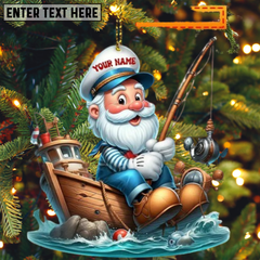 Maxcorners Custom Name Santa Fishing Ornament, Gift for Fishing Lovers