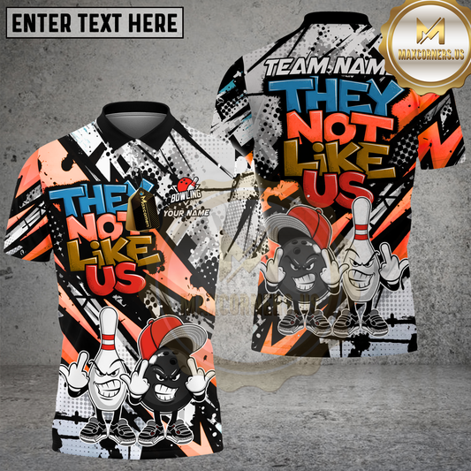 Maxcorners Bowling Street Art “They Not Like Us” Cartoon Multicolor Options Personalized Name, Team Name 3D Shirt (4 Colors)