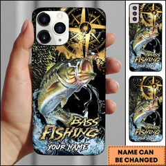 Maxcorners Bass Fishing Jumping Bass Compass Art Personalized Name Phone Case TU1601