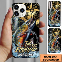 Maxcorners Trout Fishing Jumping Trout Compass Art Personalized Name Phone Case TU1601