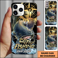 Maxcorners Catfish Fishing Jumping Catfish Compass Art Personalized Name Phone Case TU1601